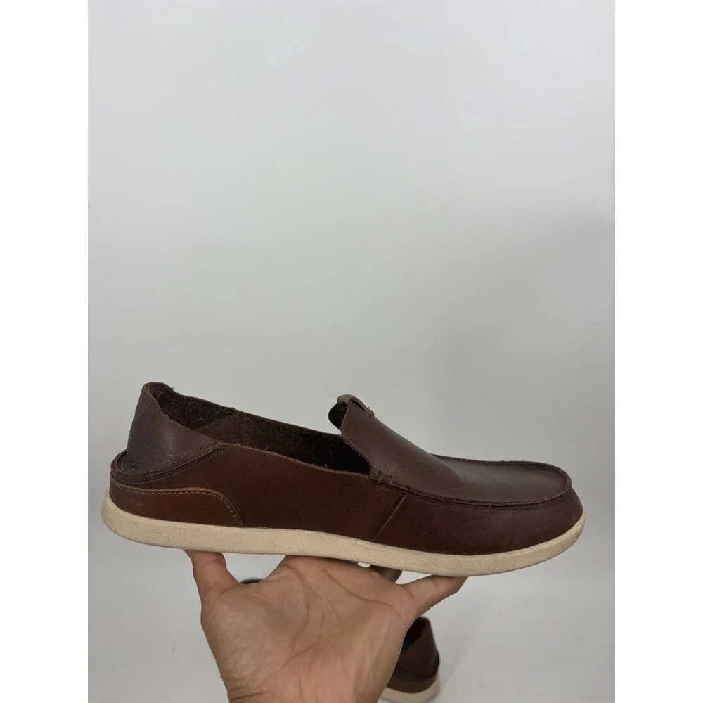 Olukai Nalukai Leather Mens Shoes Size 9.5 Slip On Drop In Casual Brown